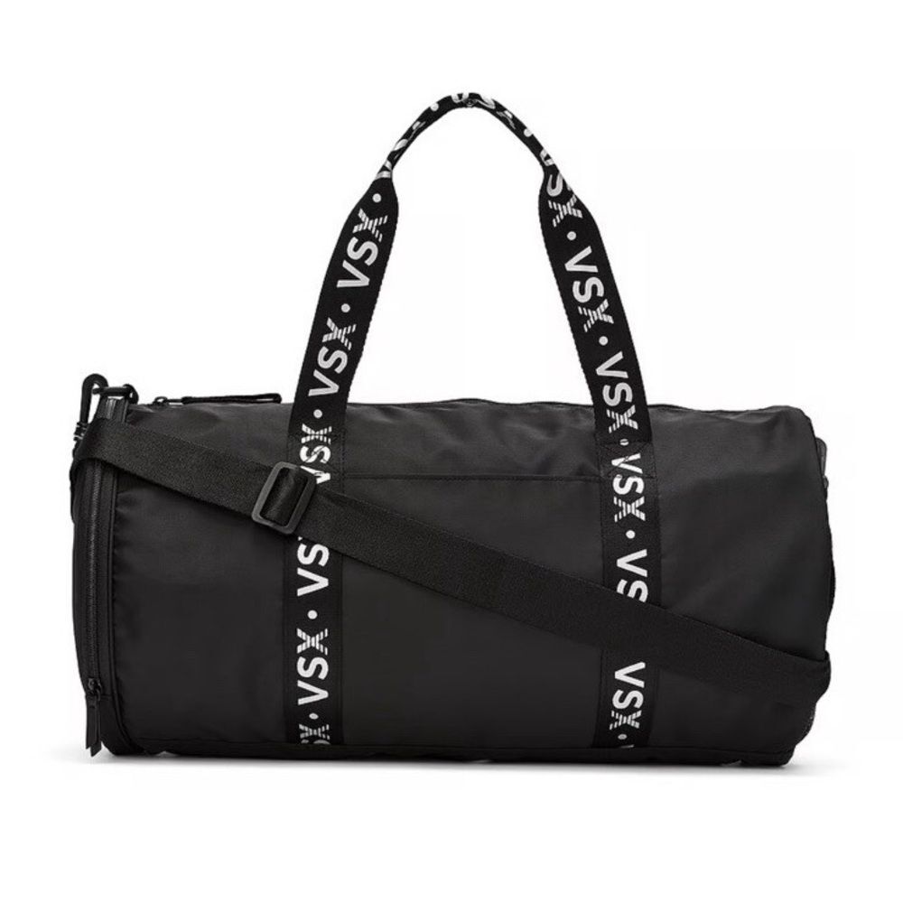 Victoria's Secret Black Duffel with Logo Straps